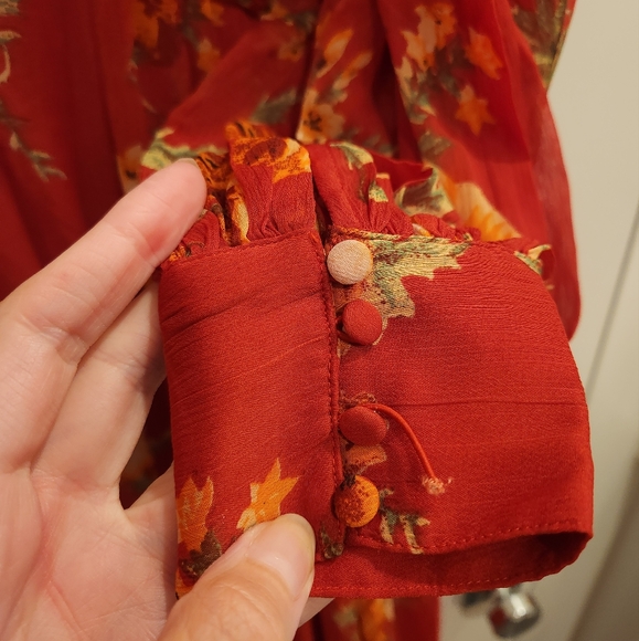 ASOS DESIGN soft pleated bodice maxi dress lace up back red floral print size 6 - Picture 9 of 13